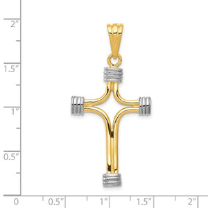 14k Yellow Gold and Rhodium Cross Pendant Charm