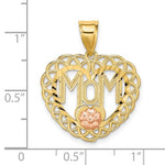 Afbeelding in Gallery-weergave laden, 14k Yellow Rose Gold Two Tone Mom Heart Flower Pendant Charm
