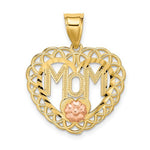 Carregar imagem no visualizador da galeria, 14k Yellow Rose Gold Two Tone Mom Heart Flower Pendant Charm
