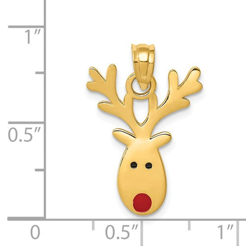 14k Yellow Gold with Enamel Reindeer Christmas Pendant Charm