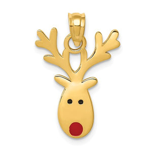 14k Yellow Gold with Enamel Reindeer Christmas Pendant Charm
