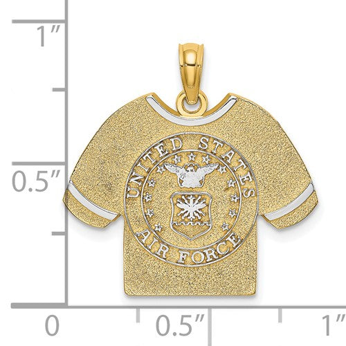 14K Yellow Gold Rhodium United States US Air Force T Shirt Pendant Charm