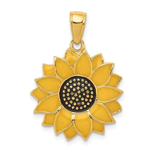 14k Yellow Gold with Yellow Enamel Sunflower Pendant Charm