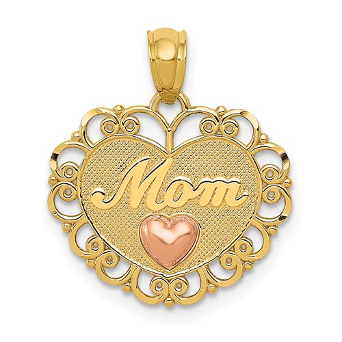 14k Gold Two Tone Mom Heart Pendant Charm