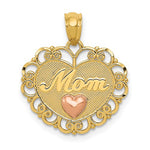 將圖片載入圖庫檢視器 14k Gold Two Tone Mom Heart Pendant Charm
