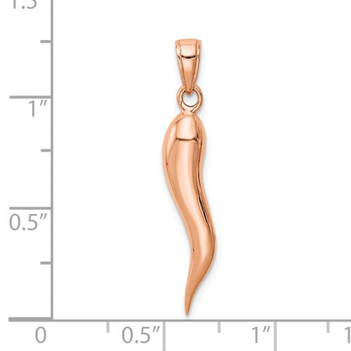 14k Rose Gold Lucky Italian Horn 3D Pendant Charm