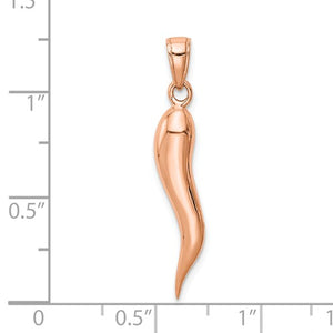 14k Rose Gold Lucky Italian Horn 3D Pendant Charm