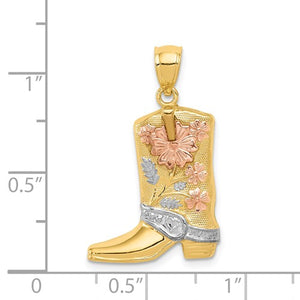 14k Gold Tri Color Cowboy Cowgirl Floral Boot Pendant Charm