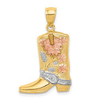 將圖片載入圖庫檢視器 14k Gold Tri Color Cowboy Cowgirl Floral Boot Pendant Charm
