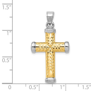 14k Gold Rhodium Two Tone Reversible Cross Pendant Charm