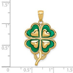 Φόρτωση εικόνας στο εργαλείο προβολής Συλλογής, 14k Yellow Gold Green Enamel Good Luck Four Leaf Clover Pendant Charm
