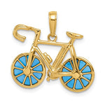 Load image into Gallery viewer, 14k Yellow Gold Blue Enamel Bicycle Moveable 3D Pendant Charm

