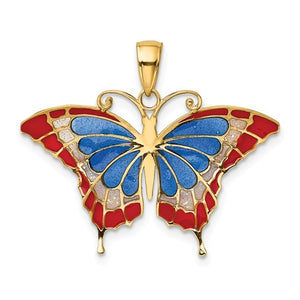 14k Yellow Gold with Enamel Colorful Butterfly Pendant Charm
