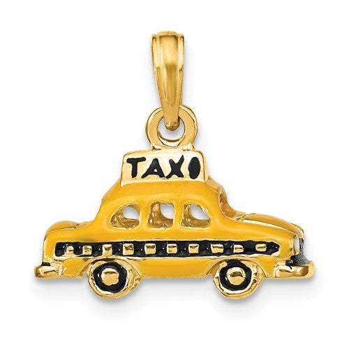14k Yellow Gold with Enamel Yellow Cab Taxi 3D Pendant Charm