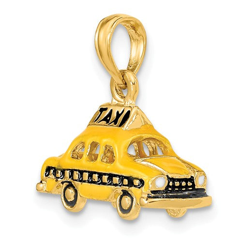 14k Yellow Gold with Enamel Yellow Cab Taxi 3D Pendant Charm