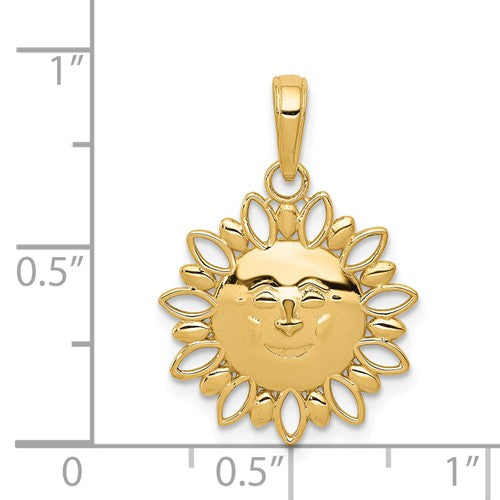 14k Yellow Gold Celestial Smiling Sun Cut Out Pendant Charm