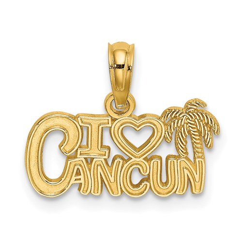 14k yellow gold i love cancun mexico palm tree pendant charm