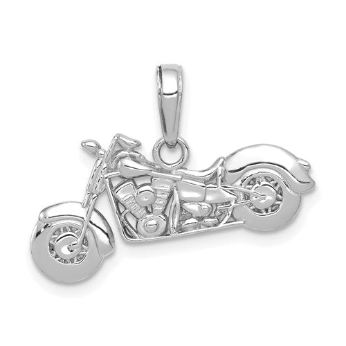 14k White Gold Motorcycle 3D Pendant Charm