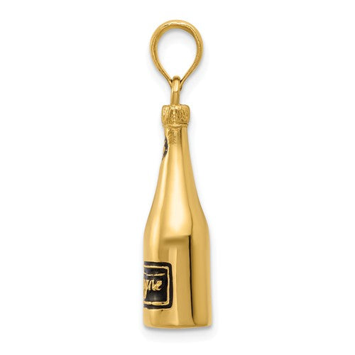 14k yellow gold enamel champagne bottle 3d pendant charm
