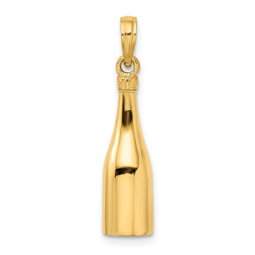 14k yellow gold enamel champagne bottle 3d pendant charm