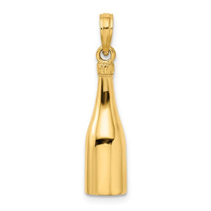 14k Yellow Gold Enamel Champagne Bottle 3D Pendant Charm