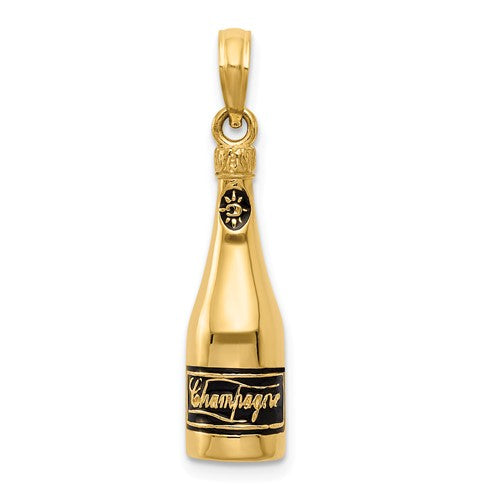 14k yellow gold enamel champagne bottle 3d pendant charm