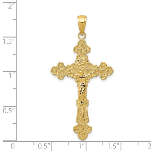 14k Yellow Gold Crucifix Cross INRI Fleur De Lis Pendant Charm
