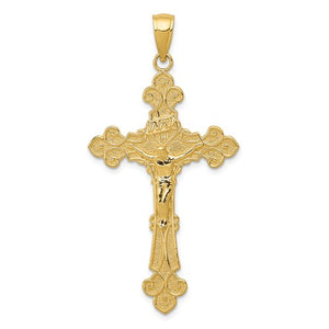 14k Yellow Gold Crucifix Cross INRI Fleur De Lis Pendant Charm