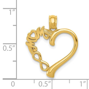 14K Yellow Gold Mom Heart Infinity Pendant Charm