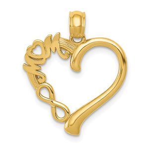 14K Yellow Gold Mom Heart Infinity Pendant Charm