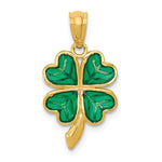 Load image into Gallery viewer, 14k Yellow Gold Green Enamel Good Luck Four Leaf Clover Pendant Charm
