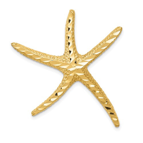 14k Yellow Gold Starfish Chain Slide Diamond Cut Pendant Charm