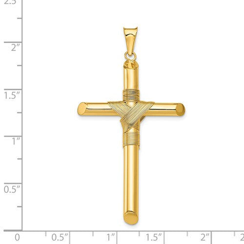 14k Yellow Gold Cross Polished 3D Hollow Pendant Charm 53mm x 28mm