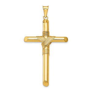 14k Yellow Gold Cross Polished 3D Hollow Pendant Charm 53mm x 28mm