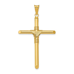 14k Yellow Gold Cross Polished 3D Hollow Pendant Charm 49mm x 28mm