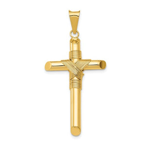 14k Yellow Gold Cross Polished 3D Hollow Pendant Charm 42mm x 20mm