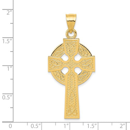 14k Yellow Gold Celtic Cross Trinity Knot Large Pendant Charm