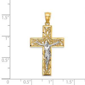 14k Yellow White Gold Two Tone Crucifix Cross Vines Pendant Charm