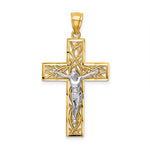 Kép betöltése a galériamegjelenítőbe: 14k Yellow White Gold Two Tone Crucifix Cross Vines Pendant Charm

