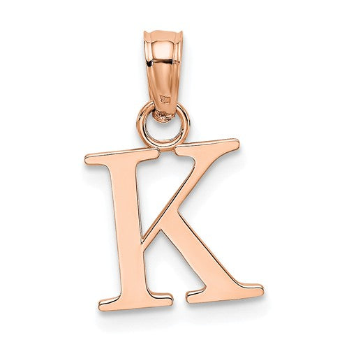 14K Rose Gold Uppercase Initial Letter K Block Alphabet Pendant Charm