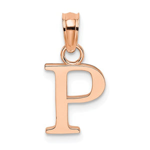 14K Rose Gold Uppercase Initial Letter P Block Alphabet Pendant Charm
