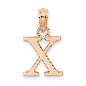 14K Rose Gold Uppercase Initial Letter X Block Alphabet Pendant Charm