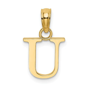 14K Yellow Gold Uppercase Initial Letter U Block Alphabet Pendant Charm