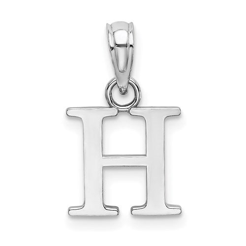 14K White Gold Uppercase Initial Letter H Block Alphabet Pendant Charm