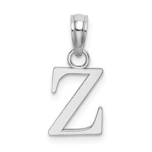 14K White Gold Uppercase Initial Letter Z Block Alphabet Pendant Charm