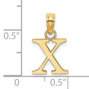 14K Yellow Gold Uppercase Initial Letter X Block Alphabet Pendant Charm