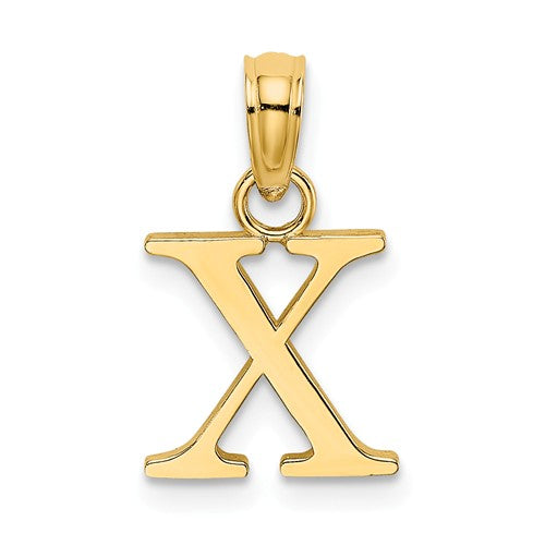 14K Yellow Gold Uppercase Initial Letter X Block Alphabet Pendant Charm