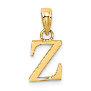 14K Yellow Gold Uppercase Initial Letter Z Block Alphabet Pendant Charm