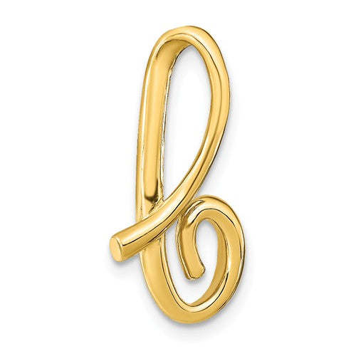14k yellow gold initial letter b cursive chain slide pendant charm