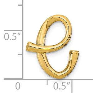 14k Yellow Gold Initial Letter E Cursive Chain Slide Pendant Charm